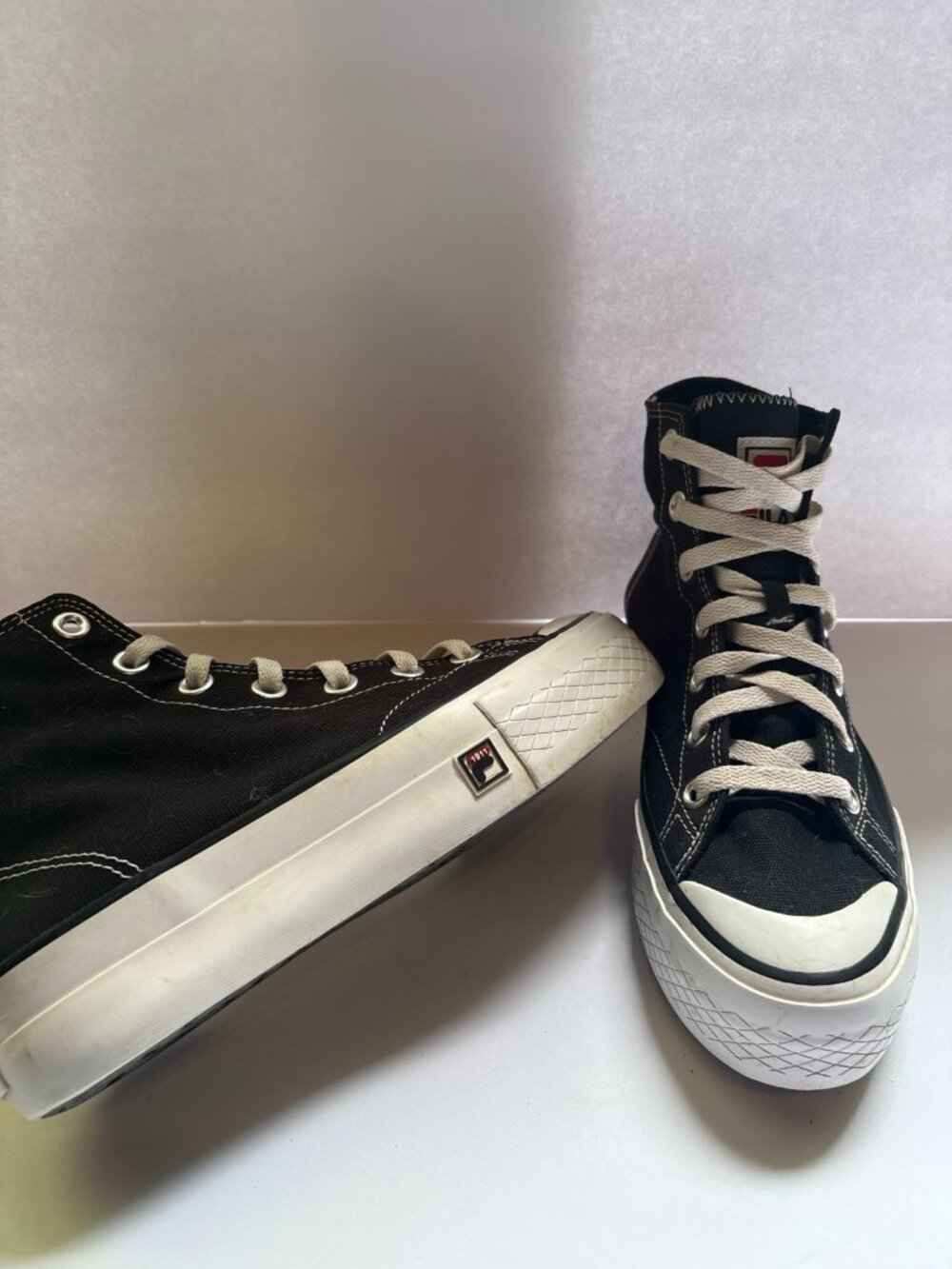Fila Platform High Top Sneakers Black Canvas Women's 8.5 Chunky Y2K